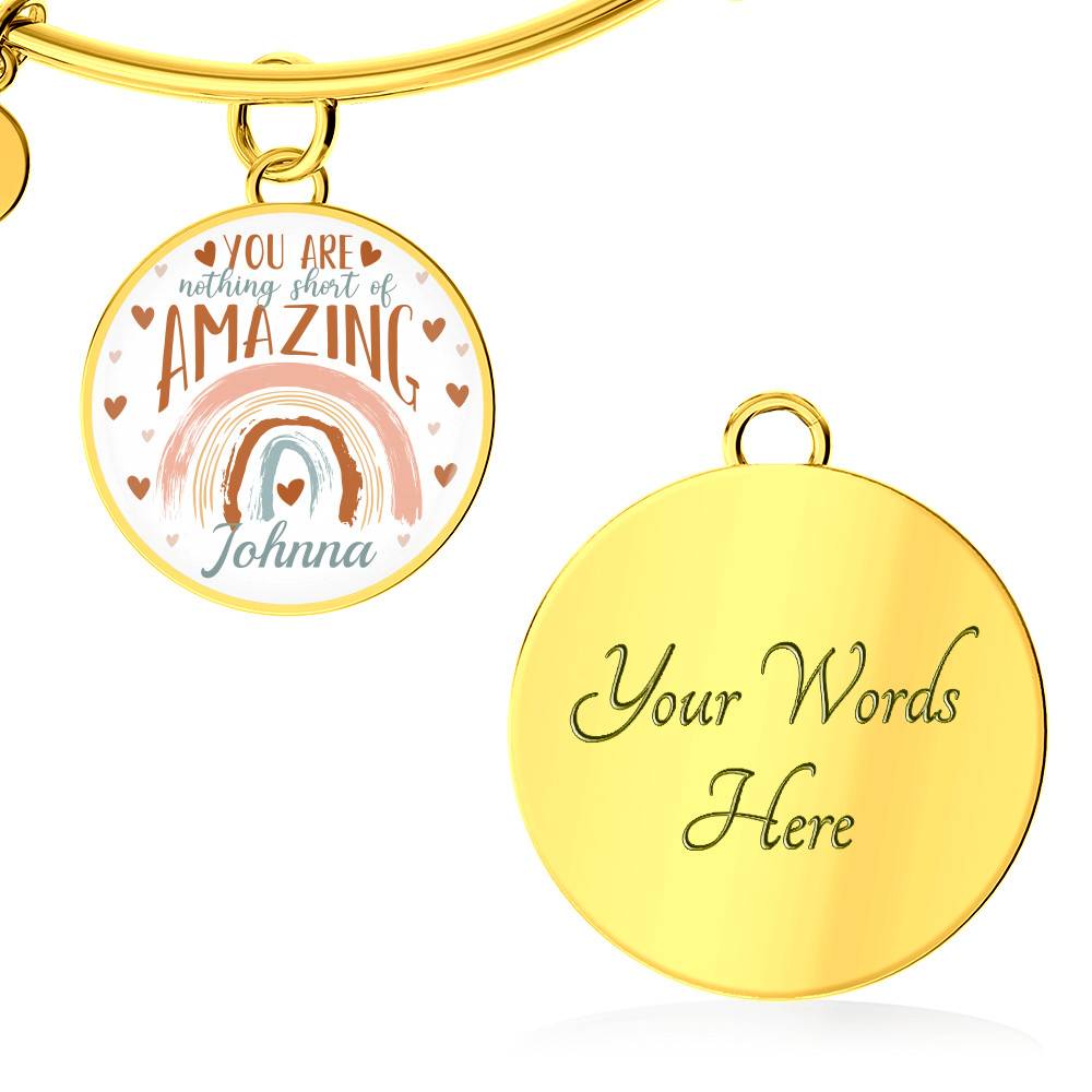 Personalized Name You Are Nothing Short of Amazing Rainbow Circle Pendant Necklace - Bangle Personalized Name You Are Nothing Short of Amazing Rainbow Circle Pendant Necklace - Bangle