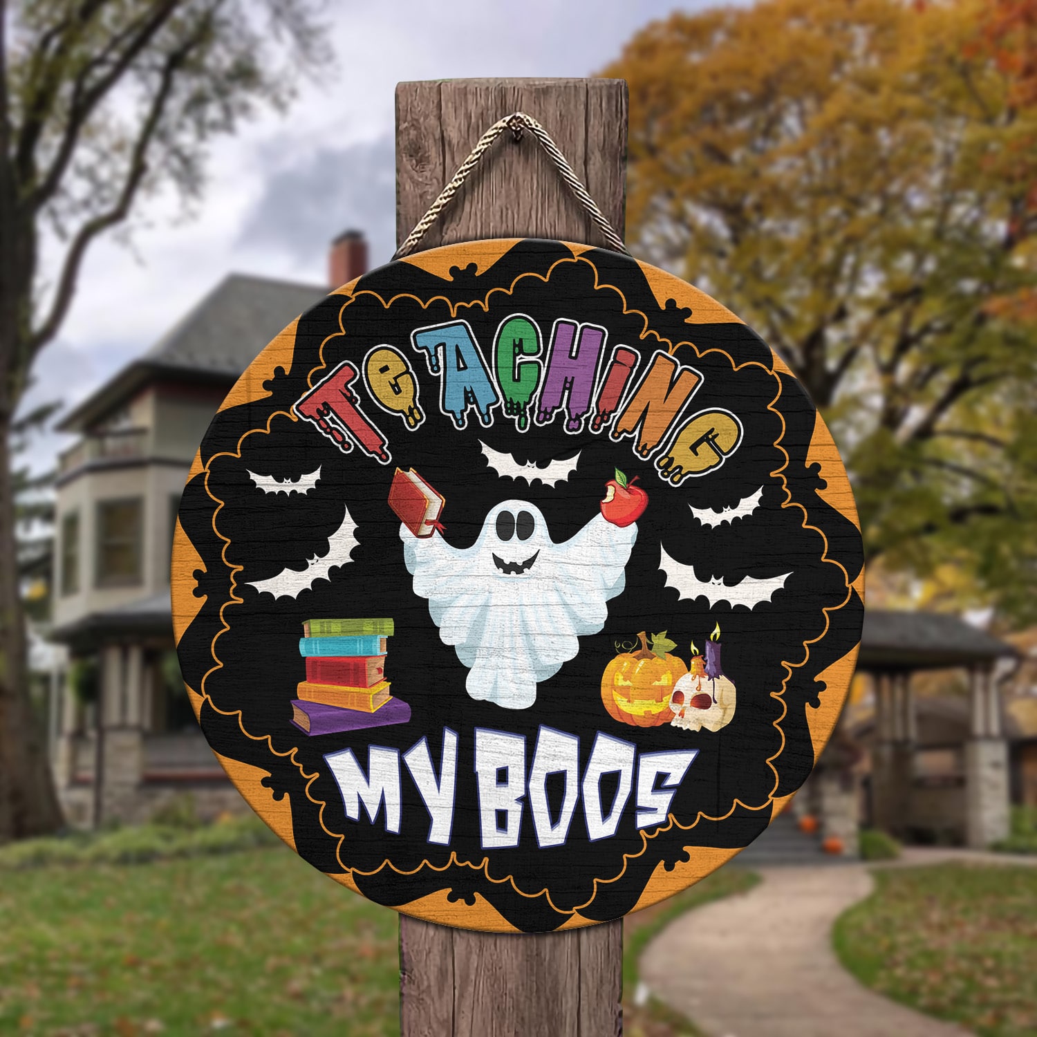 9Th. Teaching My Boo (circle doorsign) Door Sign Mockup 3