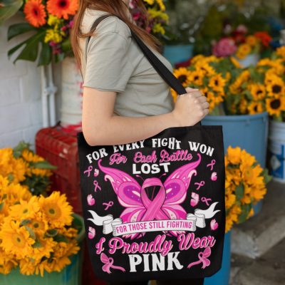 Alternative view of For Every Fight Won For Each Battle Lost For Those Still Fighting I Proudly Wear Pink All Over Print Tote Bag - Shoulder Bag