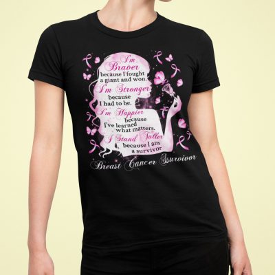 Alternative view of Breast Cancer I'm Braver Because I Fought A Giant And Won T-shirt - Breast Cancer Survivor V-neck Tee Shirt