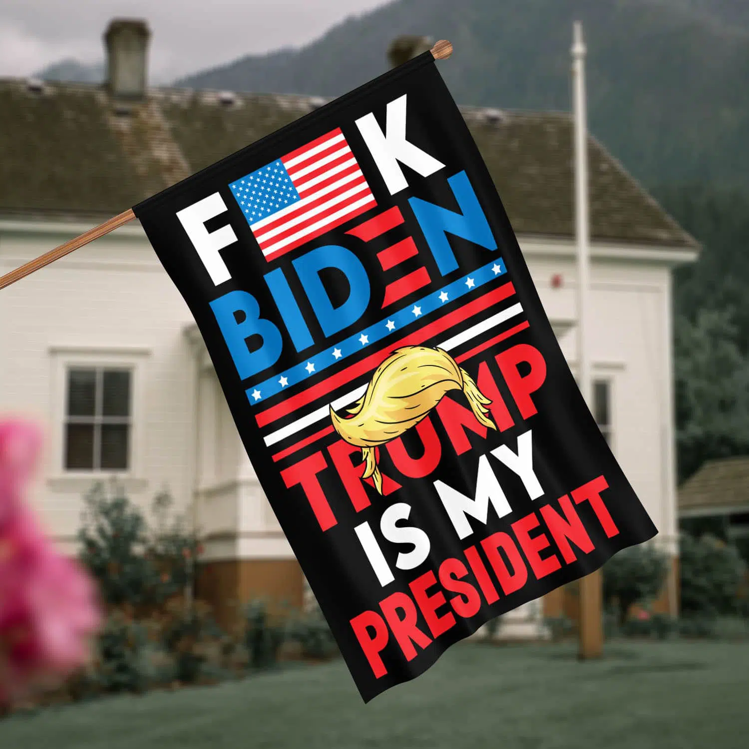 6O. Trump Is My President 34x40 House Flag Mockup 4