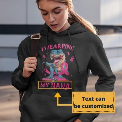 Alternative view of In October We Wear Pink Breast Cancer Awareness T Rex Personalized Name Family T-Shirt - Hoodie - Long Sleeve