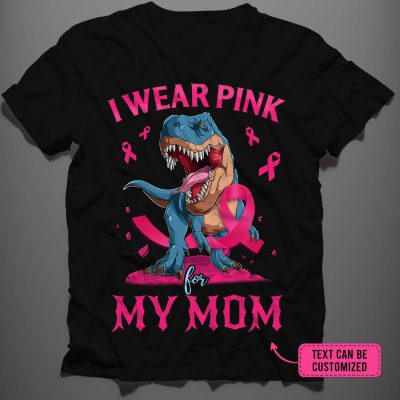 In October We Wear Pink Breast Cancer Awareness T Rex Personalized Name Family T-Shirt - Hoodie - Long Sleeve