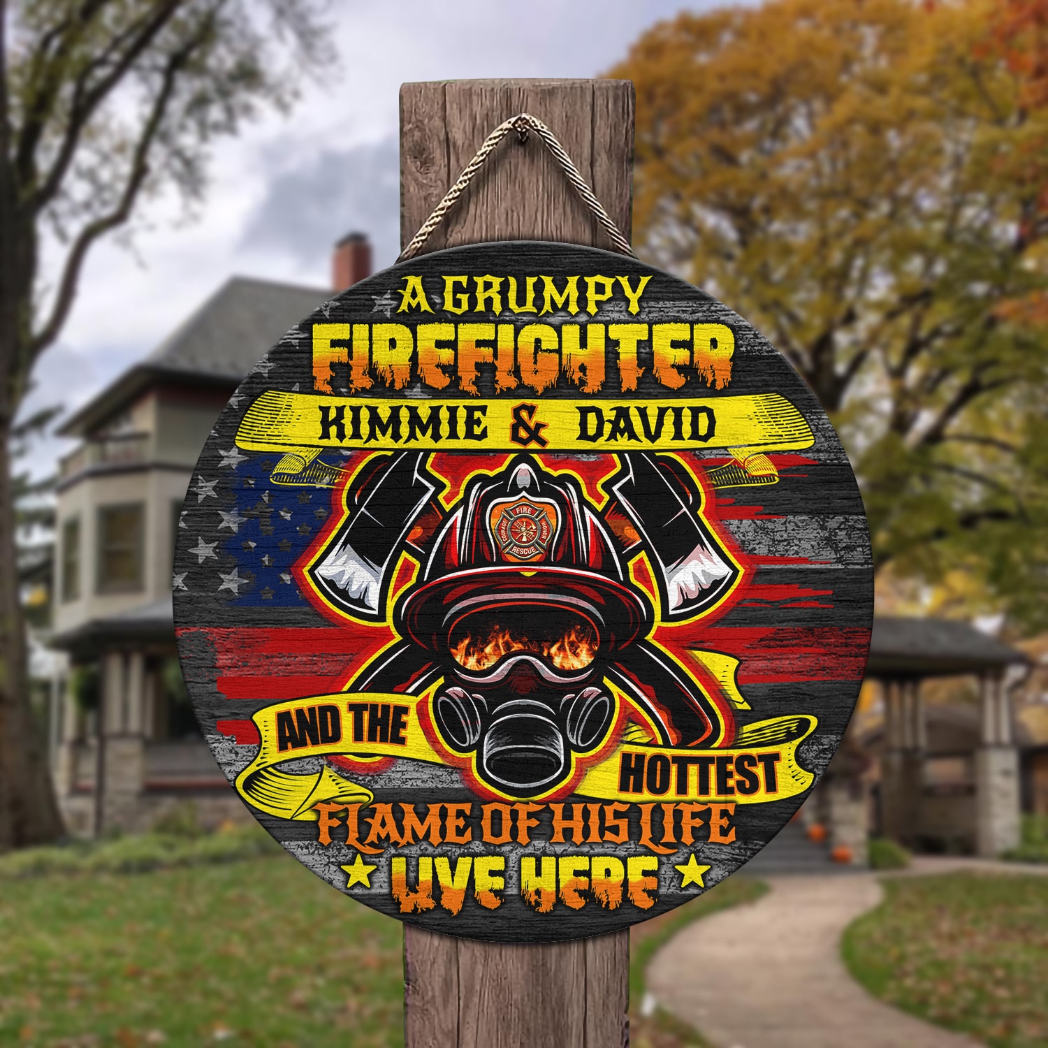 5VT. A Grumpy Firefighter Sign (Sample Design) Door Sign Mockup 3