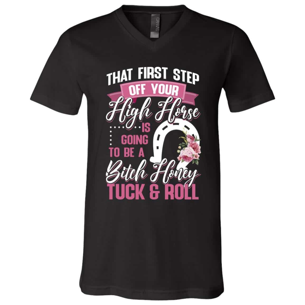 7Th. Step Off Your High Horse, Black, V-Neck T-Shirt
