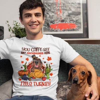 Alternative view of You Can't See Any Dachshund Here I'm A Turkey Funny Thanksgiving Dog Lover T-Shirt - V-Neck Shirt