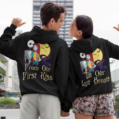 Alternative view of Couple From Our First Kiss Till Our Last Breath Jack And Sally Back Print Hoodie Sweatshirt Long Sleeve Shirt