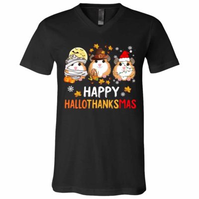 6Th. Hallothanksmas Guinea (7), Black, V-Neck T-Shirt
