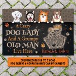 Personalized Dog Breeds Dog Mom Dad Couple Names Doormat Gift - A Crazy Dog Lady And A Grumpy Old Man Skull Couple Live Here Doormat