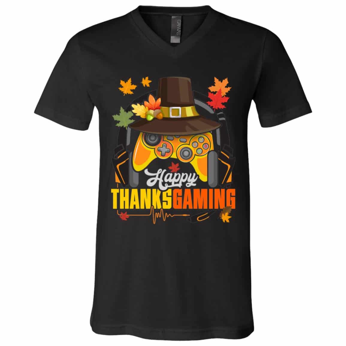 9Th. Happy Thanksgaming (6), Black, V-Neck T-Shirt
