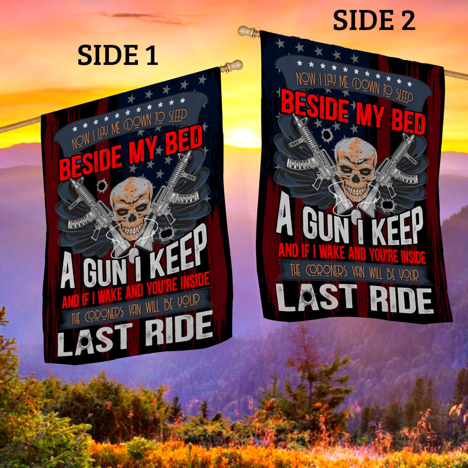 2BN uu tien. I Lay Me Down 30x40 House Flag Mockup 2 Side