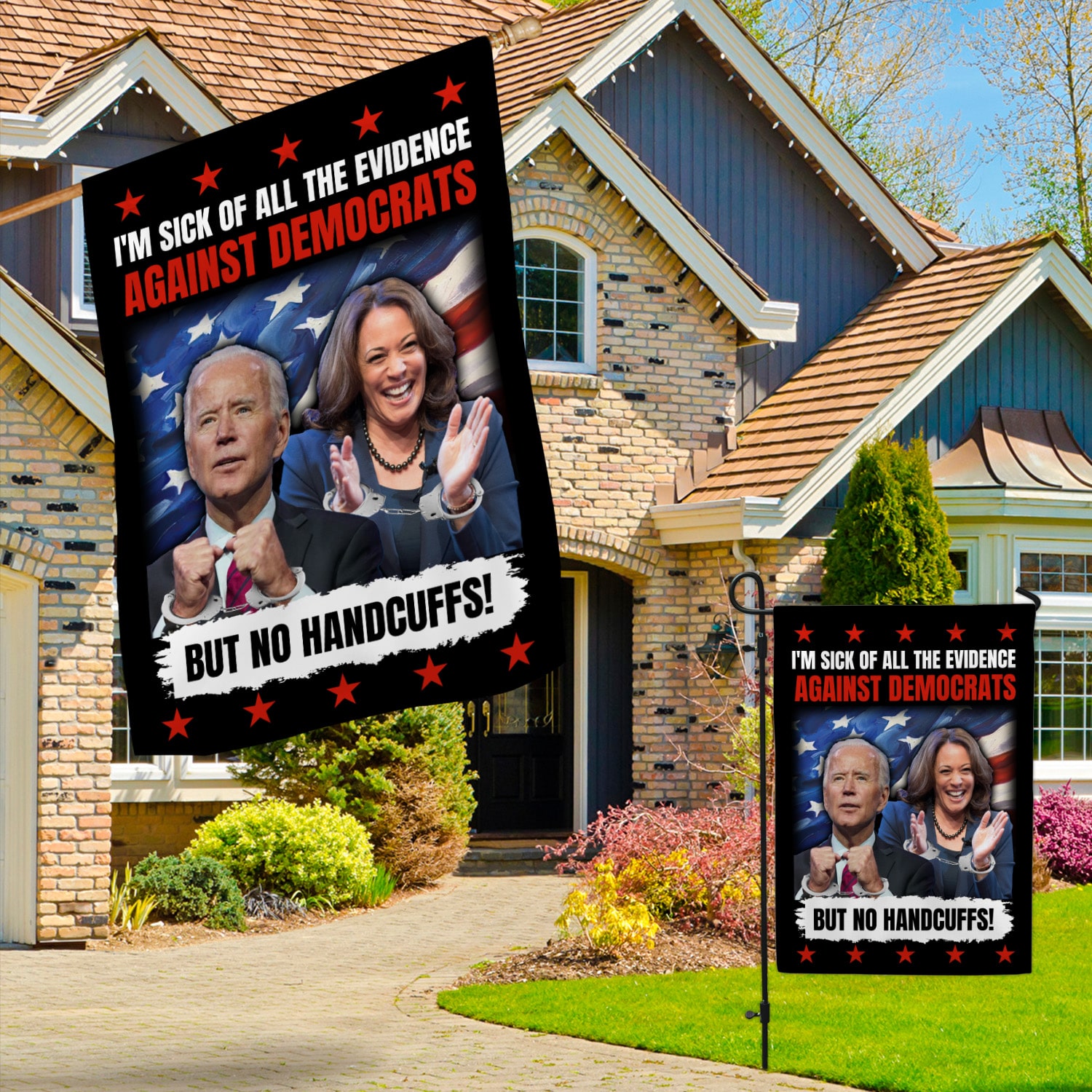 3NH. Against Democrats Garden & House Mockup 3