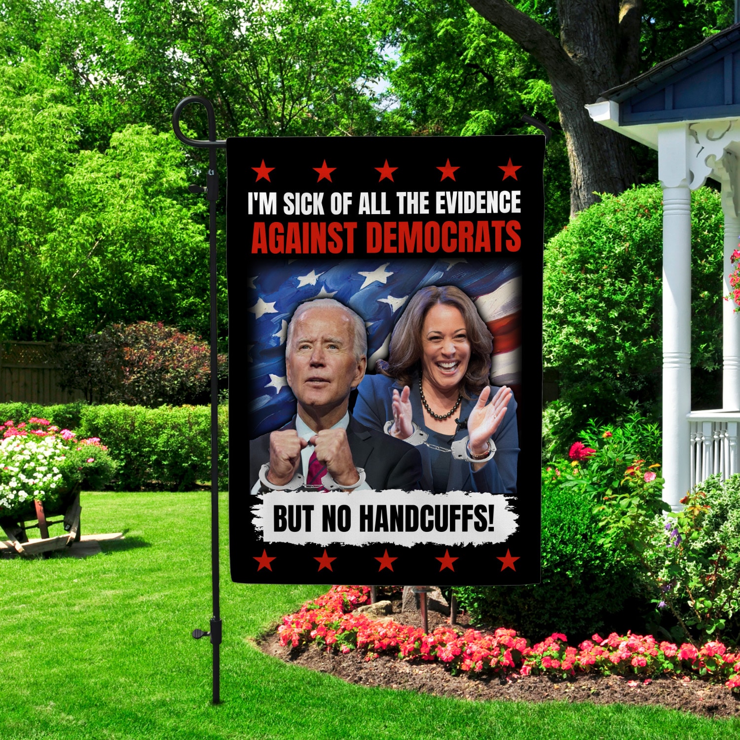 3NH. Against Democrats Garden Flag Mockup 2