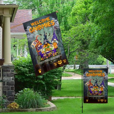 Alternative view of Welcome Gnomies Funny Halloween Spooky Outdoor Indoor Garden Flag - House Flag - Wall Flag