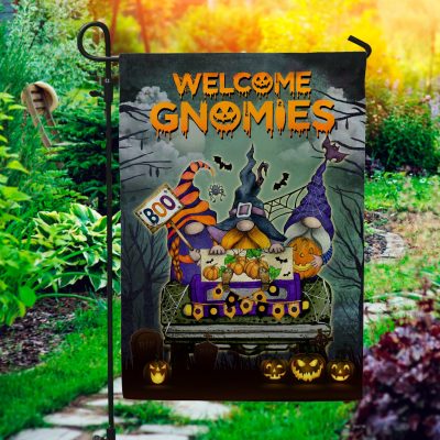 Welcome Gnomies Funny Halloween Spooky Outdoor Indoor Garden Flag - House Flag - Wall Flag