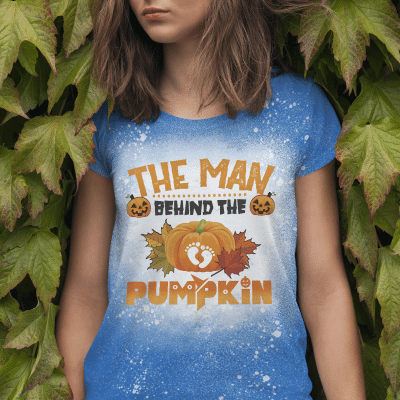 Alternative view of The Man Behind The Pumpkin Bleached T-Shirt - Halloween Belly Couples Maternity Bleached Shirt