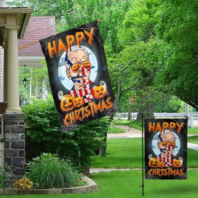 Alternative view of Happy Christmas Funny Halloween Joe Biden Outdoor Garden Flag – House Flag – Wall Flag