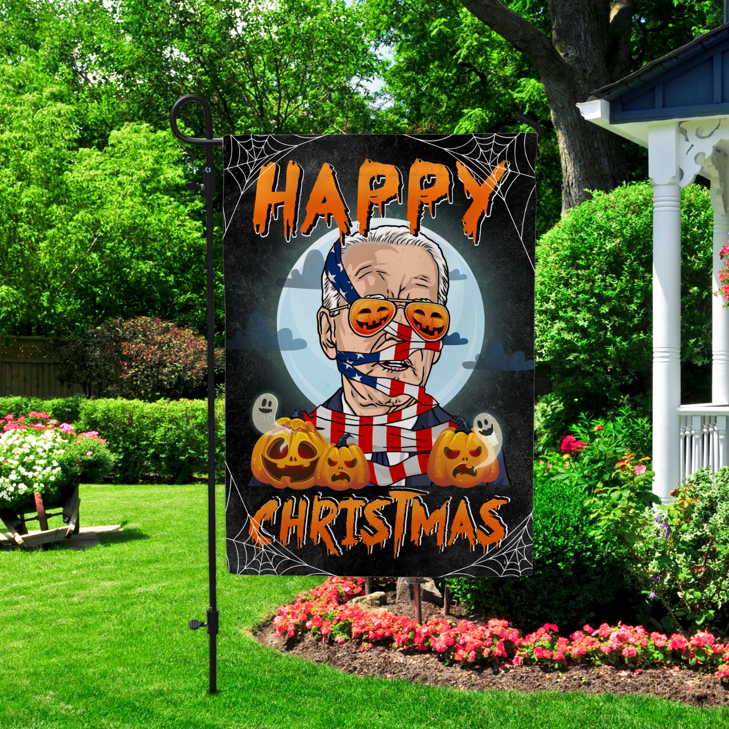 1Th. Happy Christmas Garden Flag Mockup 2