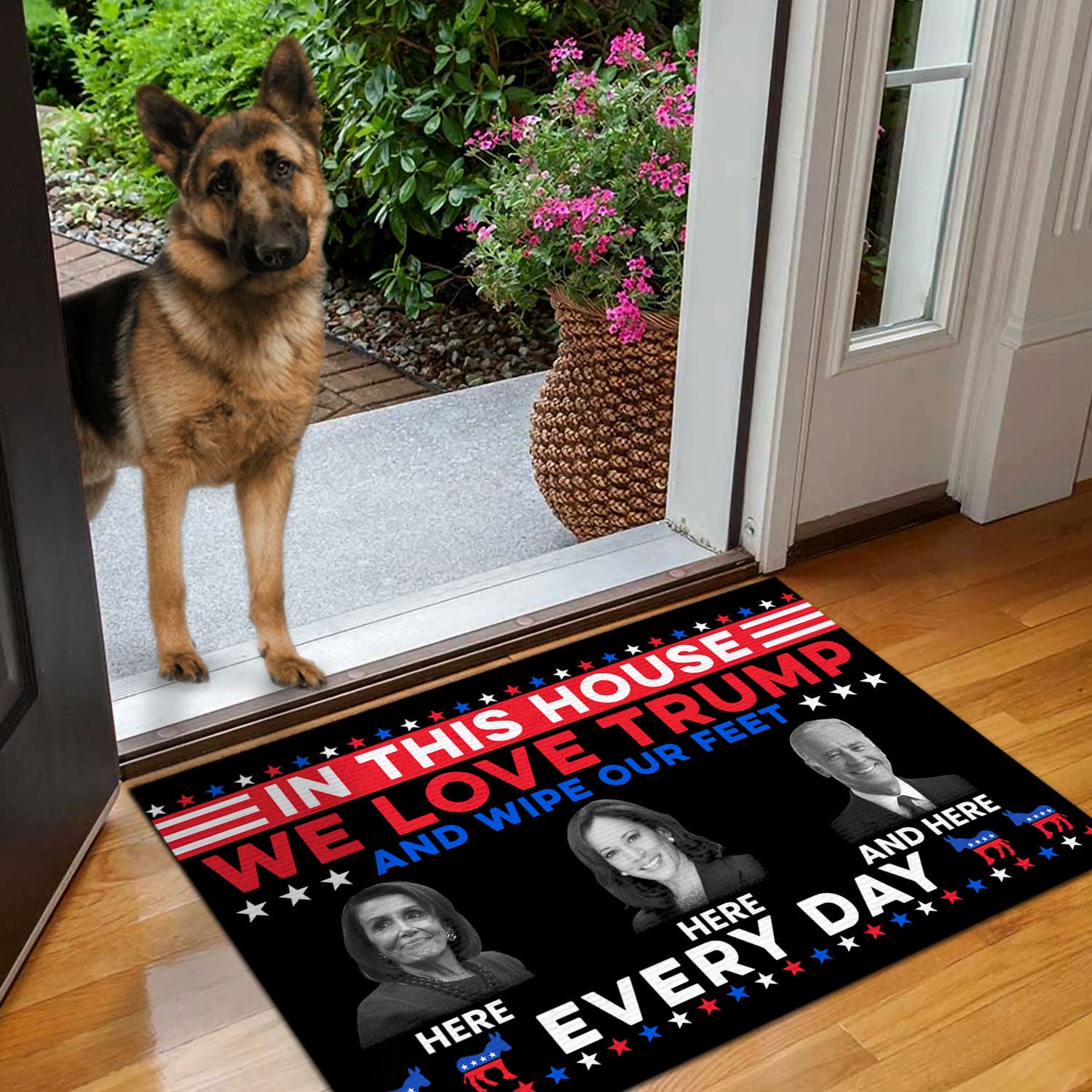 2O. NEW We Love Trump Doormat (5)-fix German Shepherd Doormat Mockup