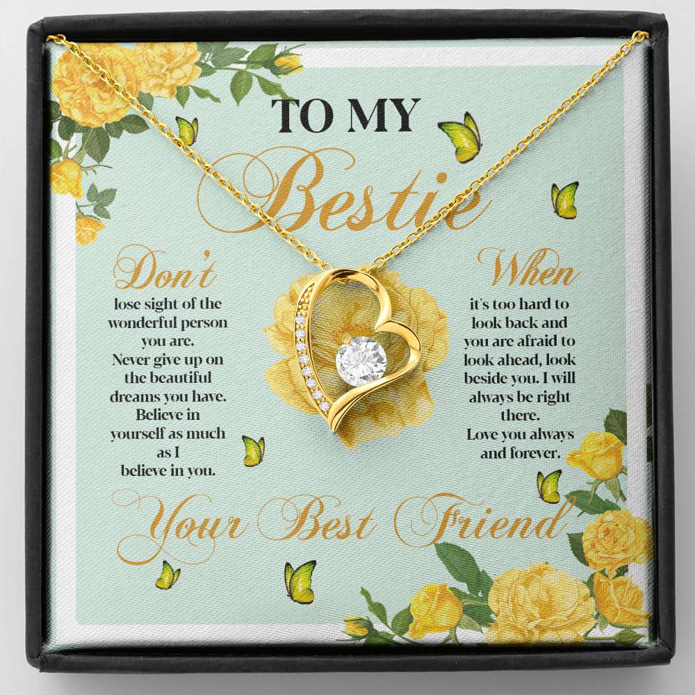 To My Bestie Don't Lose Sight Of The Wonderful Person You Are Forever Love Heart Pendant Necklace - Forever Love Necklace (18K Yellow Gold)