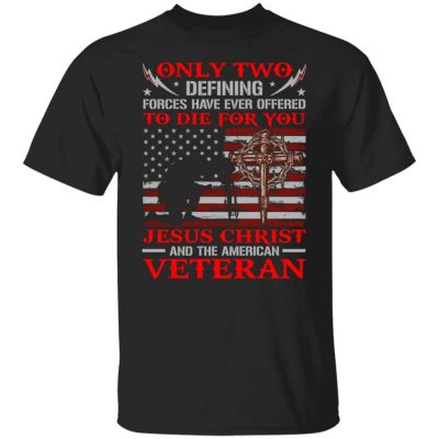 2VT. Only Two Defining Forces Jesus Veteran, Black, Unisex T-Shirt