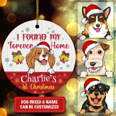 Personalized Dog Breeds I Found My Forever Home First Christmas Circle Christmas Ornament Keepsake