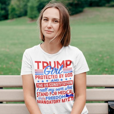 Alternative view of Trump Girl Protected By God And The US Constitution Stand For Medical Freedom Mandatory My Asshole T-shirt - V-neck