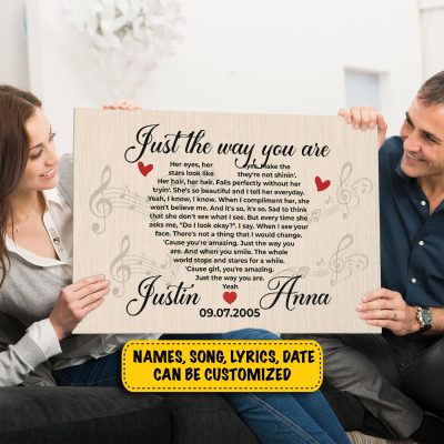 Customized Love Song Lyrics Canvas - Personalized Couple's Name Heart Shape Canvas - Poster - Home Decor Wall Art