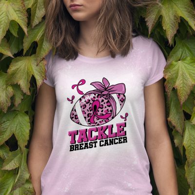 Tackle Breast Cancer Sublimation Bleached T-Shirt - Breast Cancer Awareness Bleach Shirt for Football Lover