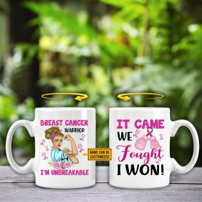 Alternative view of Personalized Name Breast Cancer Warrior It Can We Fought I Won Double Sided Ceramic Coffee Mug