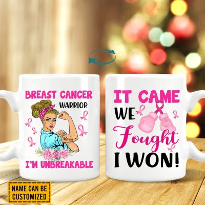 Personalized Name Breast Cancer Warrior It Can We Fought I Won Double Sided Ceramic Coffee Mug