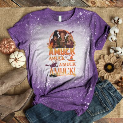 Amuck Amuck Halloween Sublimation Bleached T-Shirt - Funny Sanderson Sisters Bleach Shirt