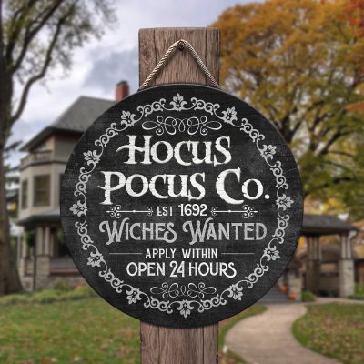 Hocus Pocus Co Witches Wanted Apply Within 24 Hours Door Sign - Halloween Three Witches Squad Home Decorations