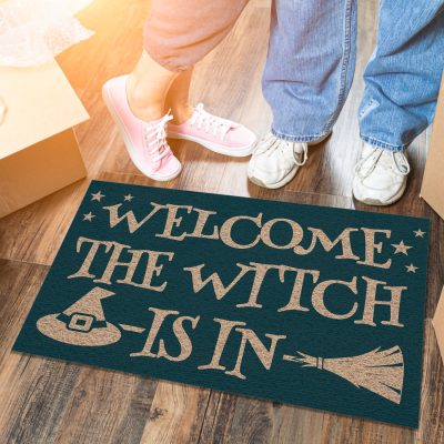Welcome the Witch Is In Halloween House Doormat - Outdoor Indoor Doormat