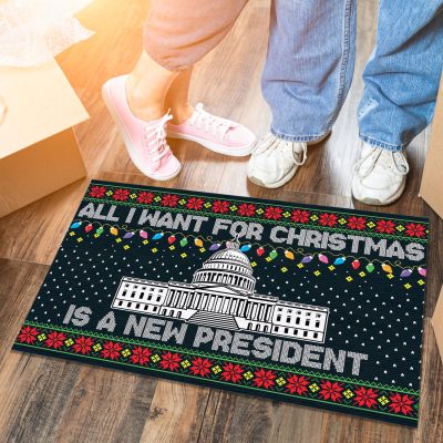 Alternative view of All I Want For Christmas Is A New President Ugly Christmas House Doormat - Anti Biden Outdoor Indoor Doormat
