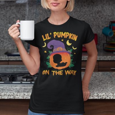 Alternative view of Lil' Pumpkin on the Way Ladies T-Shirt - Premium Ladies Triblend Dolman Sleeve Shirt - Mom to Be Halloween Gift