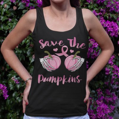 Alternative view of Save The Pumpkins Breast Cancer Awareness Cotton Tank Top Tee - Ladies Racerback Tank - Check Your Boobs Shirt