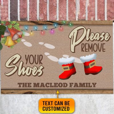 Personalized Family Name Please Remove Your Shoes Christmas Doormat - Custom Christmas Welcome Mat