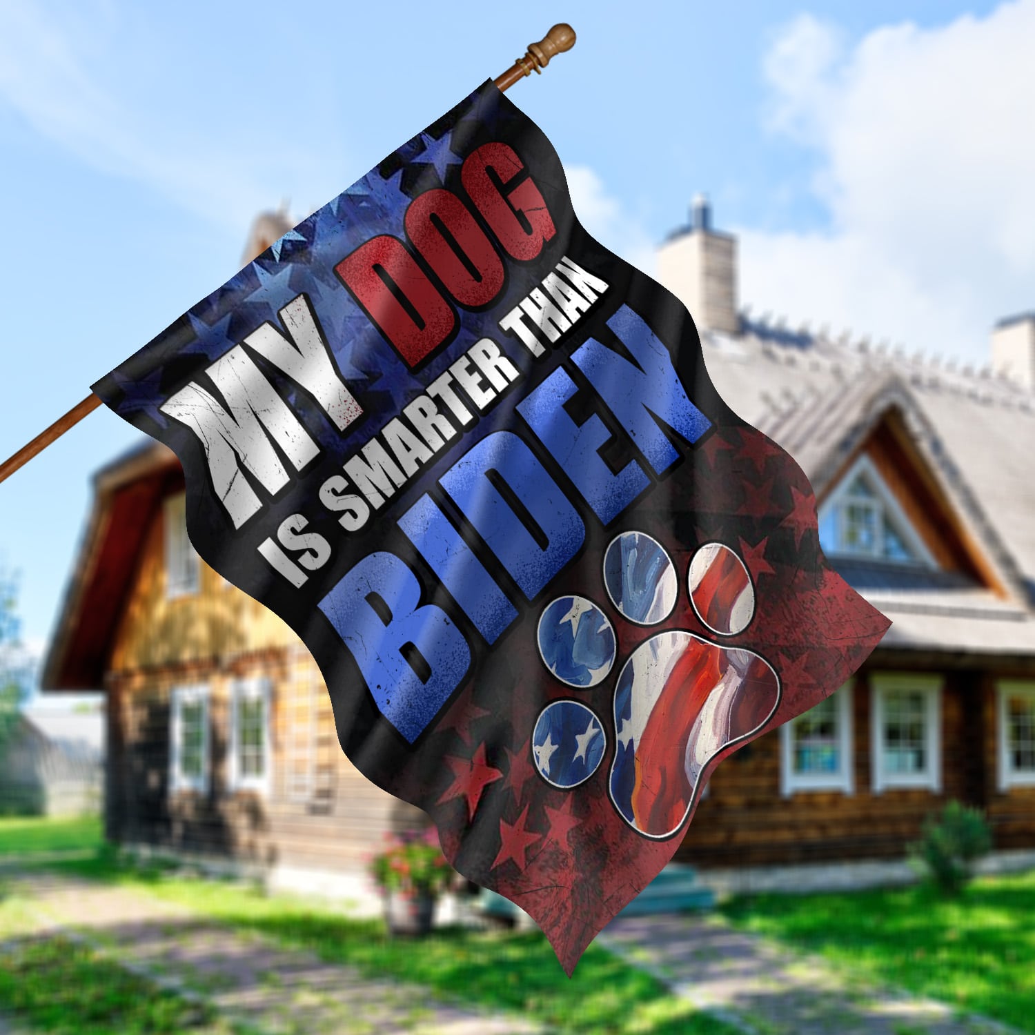 3KT. MY Dog Is Smarter Than Biden-30x40 House Flag Mockup 5