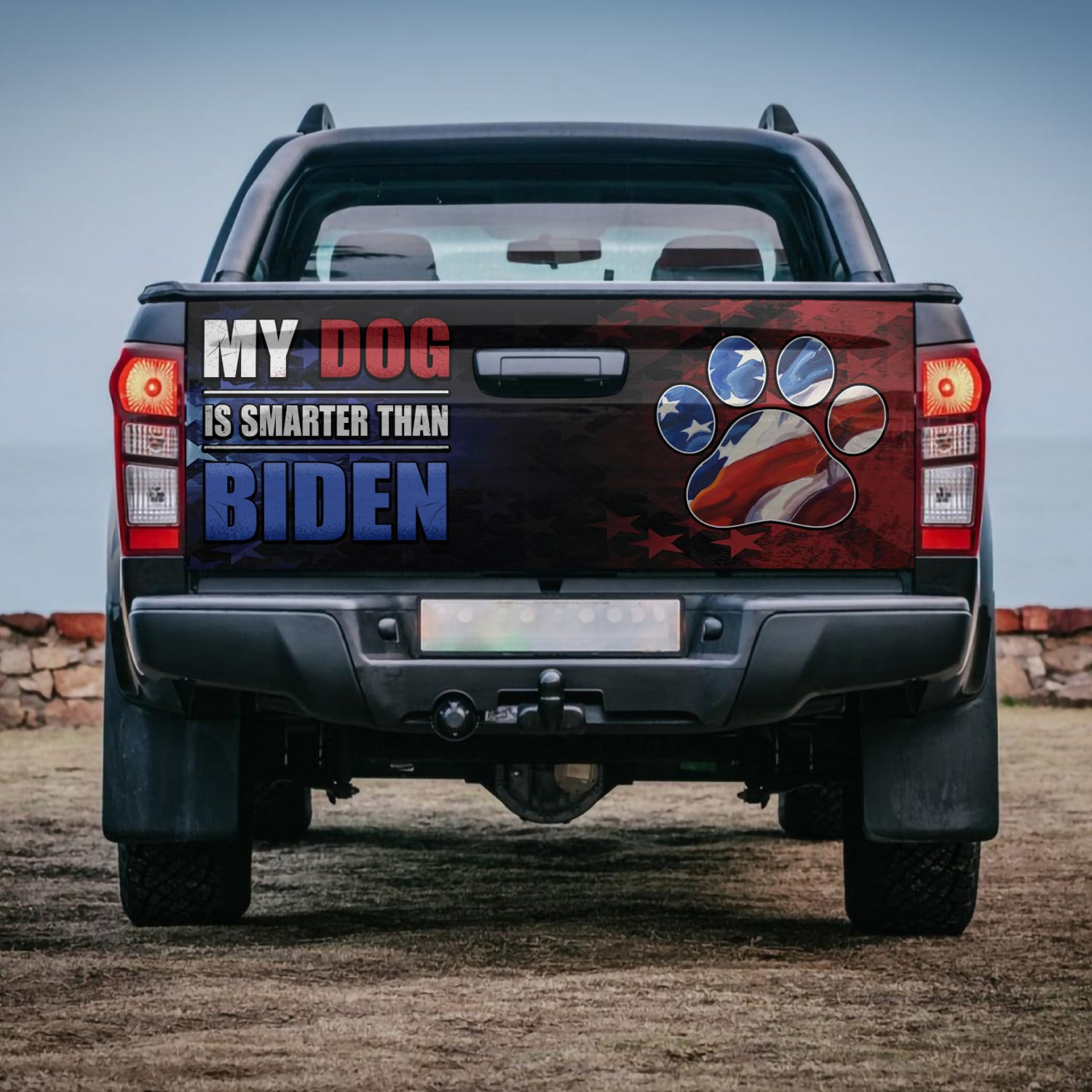 3KT. MY Dog Is Smarter Than Biden Tailgate Wrap Mockup 4
