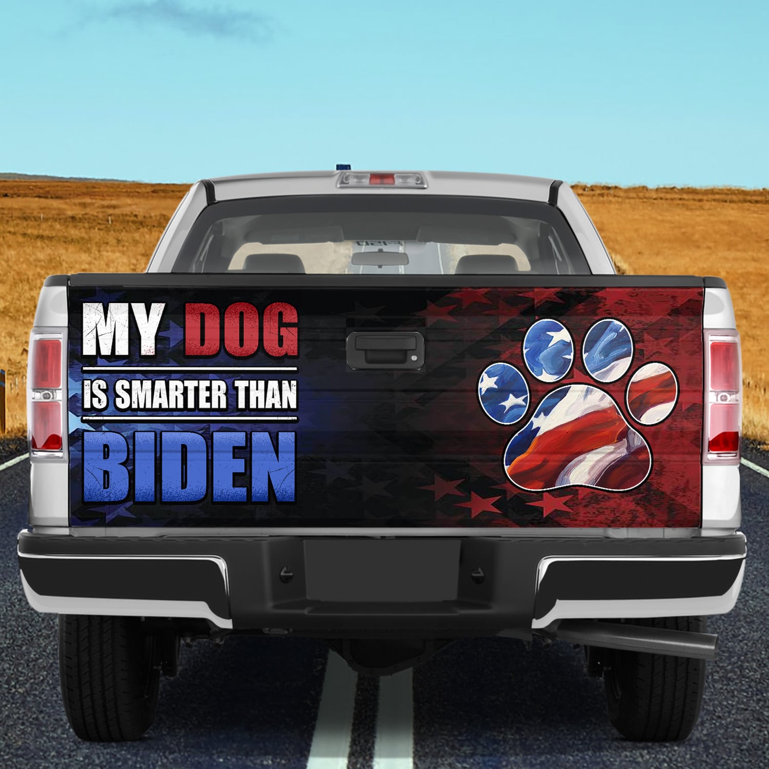 3KT. MY Dog Is Smarter Than Biden Tailgate Wrap Mockup 10