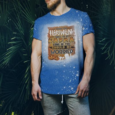 Alternative view of Scary Halloween Pumpkin Ghost Karm Sublimation Bleached T-Shirt - I Think For Halloween I Shall Go As Karma Bleached Shirt