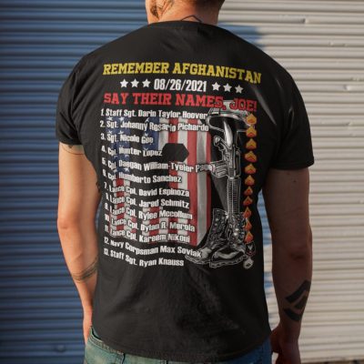 Alternative view of Remember Afghanistan Say Their Names Joe Print On Back T-Shirt Only - 13 Fallen Soldiers Memorial Shirt