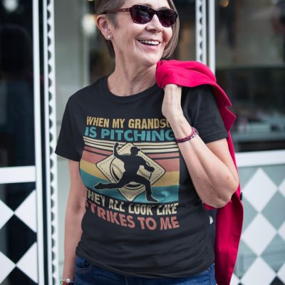 Alternative view of When My Grandson Is Pitching They All Look Like Strikes To Me T-Shirt - Proud Baseball Grandson V-Neck