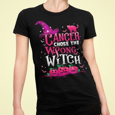 Alternative view of Cancer Chose The Wrong Witch Halloween Pink Pumpkin T-Shirt - V-Neck Shirt