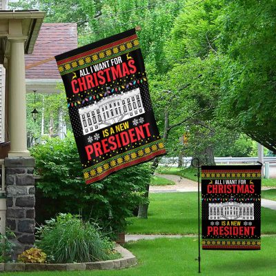 Alternative view of All I Want for Christmas Is a New President Decorative Garden Flag - House Flag - Wall Flag