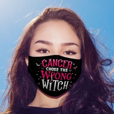 Cancer Chose The Wrong Witch Halloween Pink Pumpkin Washable Reusable Custom Printed Cloth Face Mask Cover