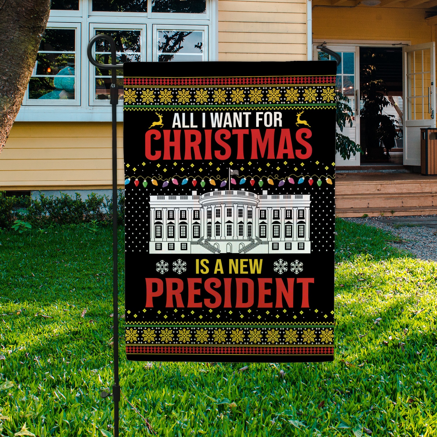 1Th. Christmas New President Garden Flag Mockup 3