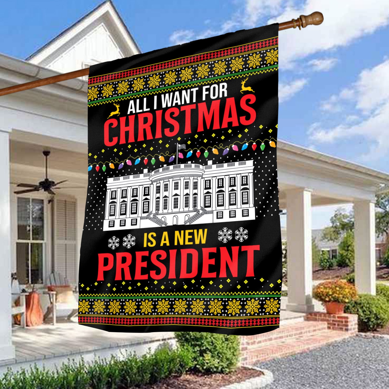1Th. Christmas New President House Flag Mockup 3