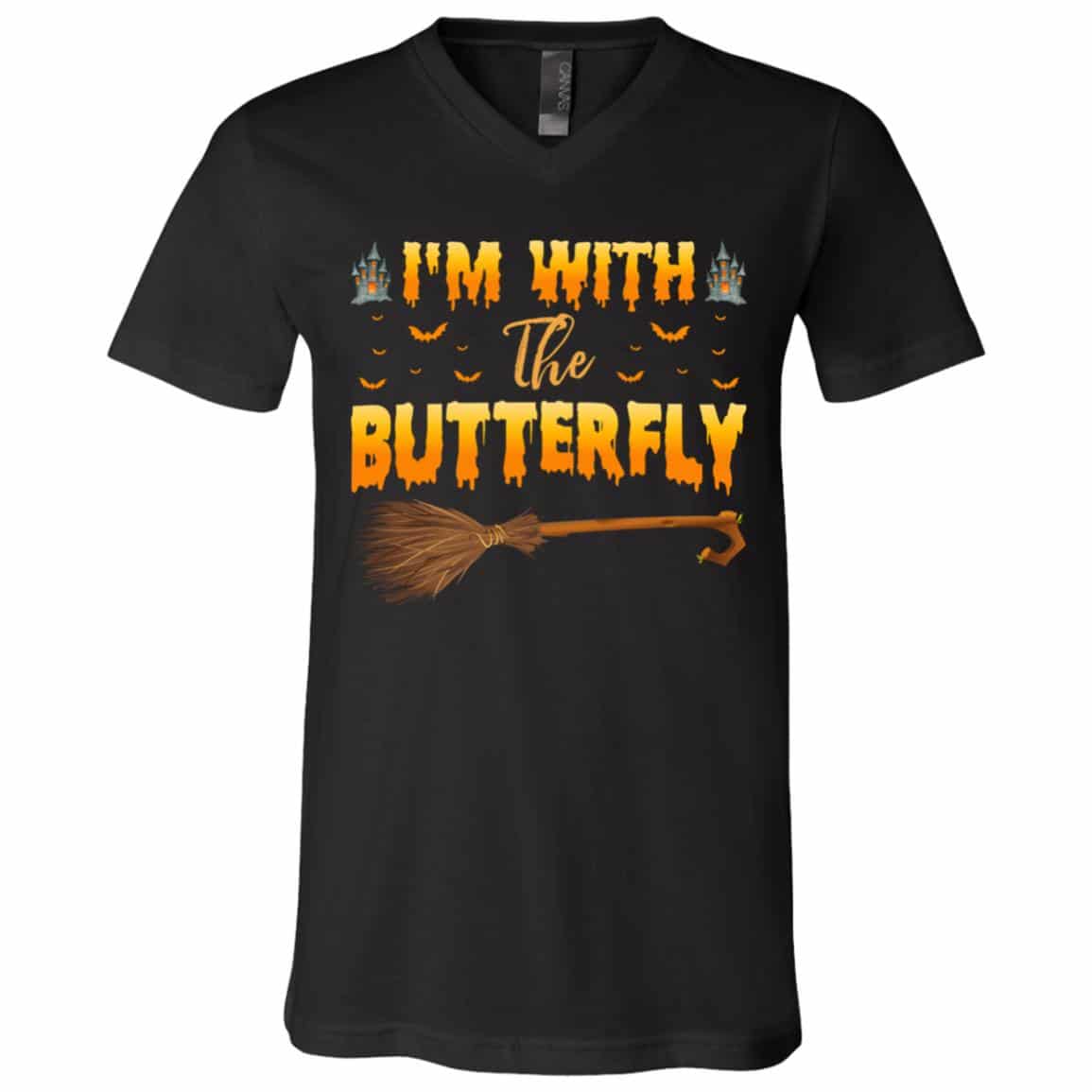 4Th. I’m With The Butterfly Witch, Black, V-Neck T-Shirt